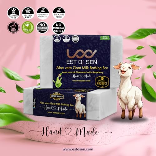 Estosen Fresh Goat Milk Aloe vera Handmade Premium Soap - 100% Organic - Aloe Vera oil &amp; powder - Cold Pressed Coconut oil - Olive Oil - Almond Oil - 100%Paraben Free - Sulphate Free - No Synthetic Colours 85GM (FROM INDIA)JEZ - View 2 of 7
