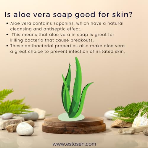 Estosen Fresh Goat Milk Aloe vera Handmade Premium Soap - 100% Organic - Aloe Vera oil &amp; powder - Cold Pressed Coconut oil - Olive Oil - Almond Oil - 100%Paraben Free - Sulphate Free - No Synthetic Colours 85GM (FROM INDIA)JEZ - View 4 of 7