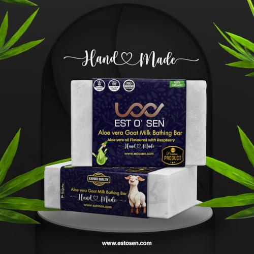 Estosen Fresh Goat Milk Aloe vera Handmade Premium Soap - 100% Organic - Aloe Vera oil &amp; powder - Cold Pressed Coconut oil - Olive Oil - Almond Oil - 100%Paraben Free - Sulphate Free - No Synthetic Colours 85GM (FROM INDIA)JEZ - View 6 of 7