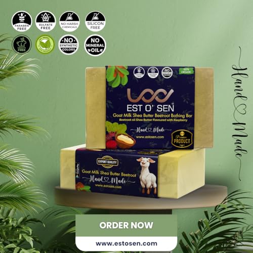 Estosen Pure Goat Milk Shea Butter Beetroot Handmade Premium Soap, 100% Organic,Fresh Goat Milk Shea Butter Beetroot Powder &amp; oil, Cold Pressed Coconut oil, Glycerin, Vitamin C, Aloe vera oil, Almond Oil, Fragrance oil, essential oil &amp; Lye,(FROM INDIA)JEZ - View 2 of 7