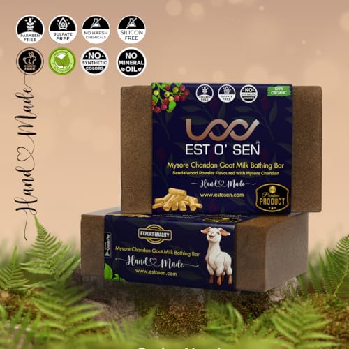 Estosen Handmade Sandalwood Goat Milk Premium soap, 100% Sandalwood Powder, Fresh Goat Milk, Cold Pressed Coconut oil, Glycerin, Vitamin C , Aloe vera oil, Almond Oil, Olive Oil, Fragrance oil, and Essential Oi.&amp; Lye, 100%Paraben Free, Sulphate Free(FROM INDIA)JEZ, - View 2 of 7