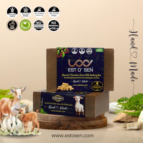 Estosen Handmade Sandalwood Goat Milk Premium soap, 100% Sandalwood Powder, Fresh Goat Milk, Cold Pressed Coconut oil, Glycerin, Vitamin C , Aloe vera oil, Almond Oil, Olive Oil, Fragrance oil, and Essential Oi.&amp; Lye, 100%Paraben Free, Sulphate Free(FROM INDIA)JEZ, - View 4 of 7