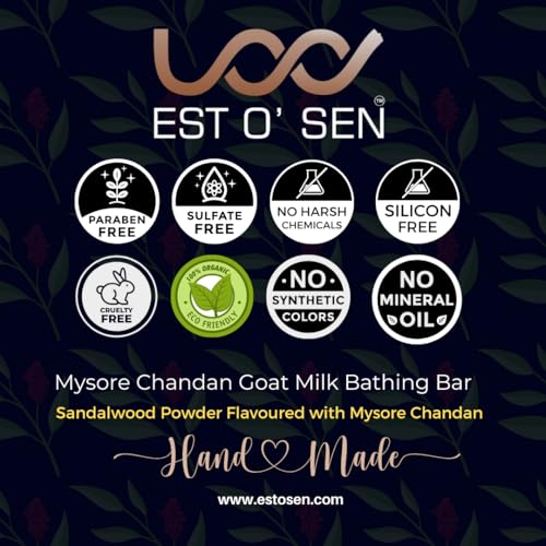 Estosen Handmade Sandalwood Goat Milk Premium soap, 100% Sandalwood Powder, Fresh Goat Milk, Cold Pressed Coconut oil, Glycerin, Vitamin C , Aloe vera oil, Almond Oil, Olive Oil, Fragrance oil, and Essential Oi.&amp; Lye, 100%Paraben Free, Sulphate Free(FROM INDIA)JEZ, - View 6 of 7