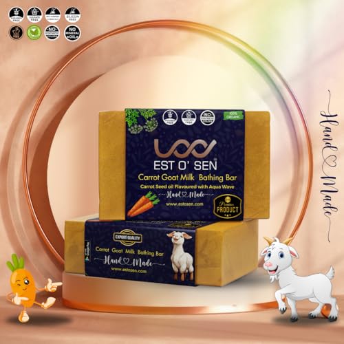 Estosen Handmade Goat milk, Carrot seed oil &amp; Carrot powder Premium Soap 100% organic Cold-pressed coconut oil, Glycerin, Vitamin C, carrot powder, carrot seed oil, Aloe vera oil, almond oil, Goat milk, fragrance oil,  (FROM INDIA) JEZ - View 2 of 7