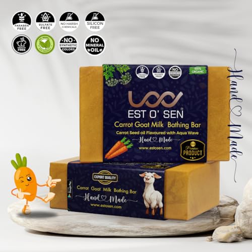 Estosen Handmade Goat milk, Carrot seed oil &amp; Carrot powder Premium Soap 100% organic Cold-pressed coconut oil, Glycerin, Vitamin C, carrot powder, carrot seed oil, Aloe vera oil, almond oil, Goat milk, fragrance oil,  (FROM INDIA) JEZ - View 5 of 7