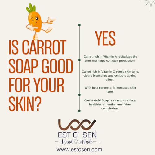 Estosen Handmade Goat milk, Carrot seed oil &amp; Carrot powder Premium Soap 100% organic Cold-pressed coconut oil, Glycerin, Vitamin C, carrot powder, carrot seed oil, Aloe vera oil, almond oil, Goat milk, fragrance oil,  (FROM INDIA) JEZ - View 6 of 7