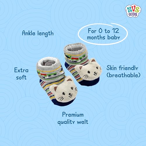 NVS KIDS Baby Socks Anti-Skid Cotton Gentle Fit Toddler Socks Ankle length Skin Friendly Socks for Babies to Toddlers (FROM INDIA) NUSS Boys And Girls, 0-12 Months - View 2 of 3