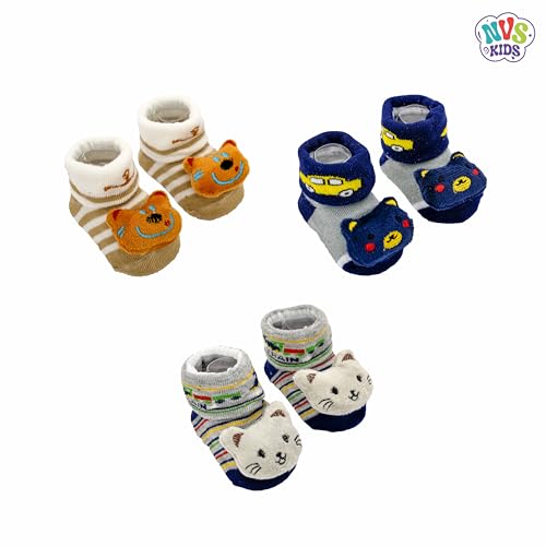 NVS KIDS Baby Socks Anti-Skid Cotton Gentle Fit Toddler Socks Ankle length Skin Friendly Socks for Babies to Toddlers (FROM INDIA) NUSS Boys And Girls, 0-12 Months - View 3 of 3