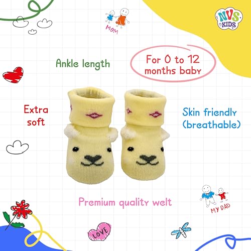 NVS KIDS Baby Socks Anti-Skid Cotton Ankle length Skin Friendly Baby Socks for Babies to Toddlers Boys And Girls, 0-12 Months, Multicolour - View 2 of 3