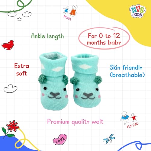 NVS KIDS Baby Socks Anti-Skid Cotton Ankle length Skin Friendly Baby Socks for Babies to Toddlers Boys And Girls, 0-12 Months, Multicolour (FROM INDIA) NUSS - View 2 of 3