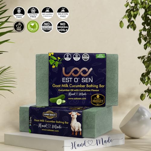 Estosen Goat Milk Cucumber Handmade Premium Soap 100% organic Goat Milk, Cucumber Powder, Cucumber Oil, Cold Pressed Coconut oil, Glycerin, Vitamin C, aloe vera oil, Almond Oil, Fragrance oil, and essential oil &amp; Lye (FROM INDIA)JEZ - View 5 of 7