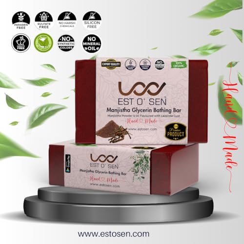 Estosen Glycerin Manjistha Premium Handmade Soap- 100% organic - Manjistha powder &amp; Oil, Veg Glycerin, Cold Pressed Coconut oil -100% Paraben Free -Sulphate Free -No Synthetic Colours 85GM (FROM INDIA)JEZ - View 5 of 7