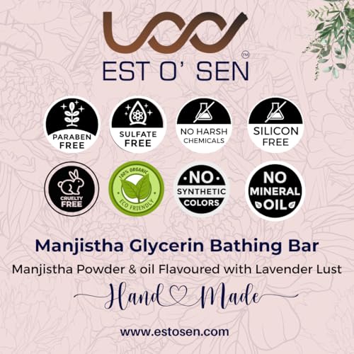 Estosen Glycerin Manjistha Premium Handmade Soap- 100% organic - Manjistha powder &amp; Oil, Veg Glycerin, Cold Pressed Coconut oil -100% Paraben Free -Sulphate Free -No Synthetic Colours 85GM (FROM INDIA)JEZ - View 7 of 7