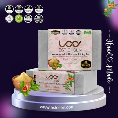 Estosen Ashwagandha Veg Glycerin Premium Handmade soap- 100% organic - Ashwagandha powder &amp; Oil, Veg Glycerin, Cold Pressed Coconut oil -100% Paraben Free -Sulphate Free -No Synthetic Colours 85GM(FROM INDIA)JEZ - View 5 of 7