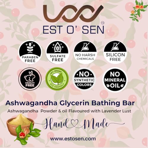 Estosen Ashwagandha Veg Glycerin Premium Handmade soap- 100% organic - Ashwagandha powder &amp; Oil, Veg Glycerin, Cold Pressed Coconut oil -100% Paraben Free -Sulphate Free -No Synthetic Colours 85GM(FROM INDIA)JEZ - View 6 of 7