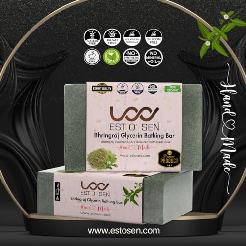 Estosen Bhringraj Veg Glycerin Premium Handmade Hair Care Soap- 100% organic - Ashwagandha powder &amp; Oil, Veg Glycerin, Cold Pressed Coconut oil -100% Paraben Free -Sulphate Free -No Synthetic Colours 85GM (FROM INDIA)JEZ - View 3 of 7