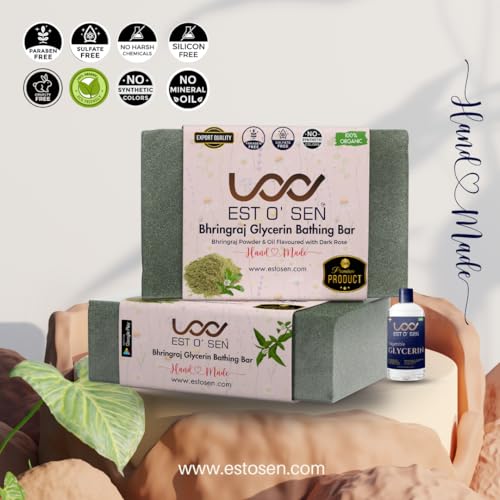 Estosen Bhringraj Veg Glycerin Premium Handmade Hair Care Soap- 100% organic - Ashwagandha powder &amp; Oil, Veg Glycerin, Cold Pressed Coconut oil -100% Paraben Free -Sulphate Free -No Synthetic Colours 85GM (FROM INDIA)JEZ - View 7 of 7
