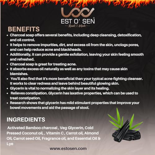 Estosen Handmade Activated Charcoal Glycerin Premium soap- 100% organic - Activated Charcoal- Veg Glycerin, Cold Pressed Coconut oil -100% Paraben Free -Sulphate Free -No Synthetic Colours(FROM INDIA)JEZ - View 7 of 7