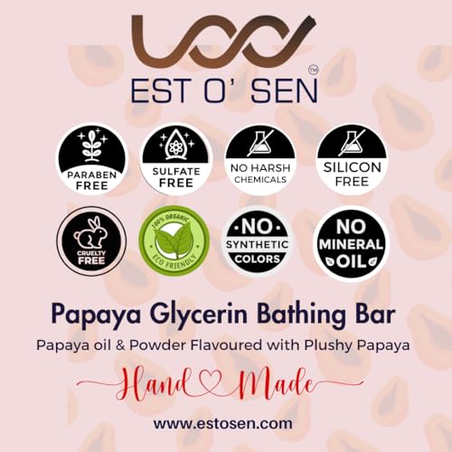 Estosen Papaya Glycerin Premium Handmade Soap- 100% organic - Red lady Papaya Powder &amp; oil - Veg Glycerin, Cold Pressed Coconut oil -100% Paraben - Free -Sulphate Free - No Synthetic Colours 85GM (FROM INDIA)JEZ - View 7 of 7