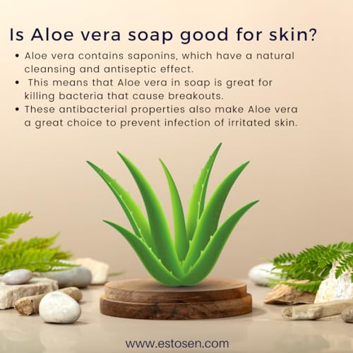 Estosen Aloe Vera Glycerin Hand Made Premium Soap - 100% organic - Organic Cucumber Powder &amp; oil - Veg Glycerin - Cold Pressed Coconut oil -100% Paraben - Free -Sulphate Free - No Synthetic Colours - View 3 of 7