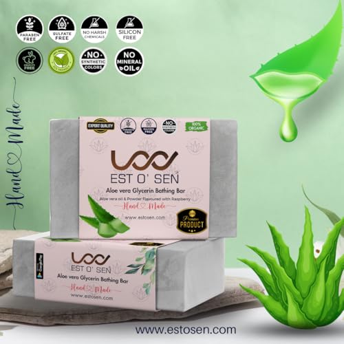 Estosen Aloe Vera Glycerin Hand Made Premium Soap - 100% organic - Organic Cucumber Powder &amp; oil - Veg Glycerin - Cold Pressed Coconut oil -100% Paraben - Free -Sulphate Free - No Synthetic Colours - View 6 of 7