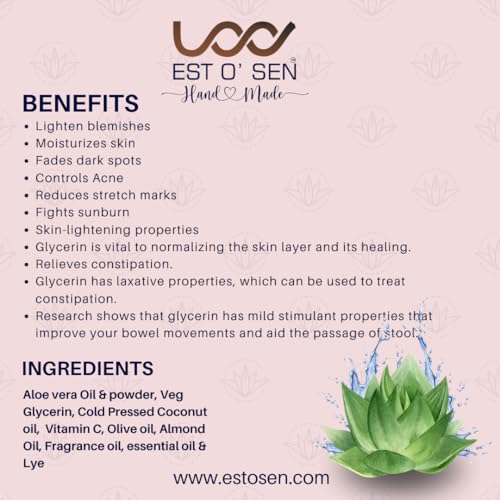 Estosen Aloe Vera Glycerin Hand Made Premium Soap - 100% organic - Organic Cucumber Powder &amp; oil - Veg Glycerin - Cold Pressed Coconut oil -100% Paraben - Free -Sulphate Free - No Synthetic Colours - View 7 of 7
