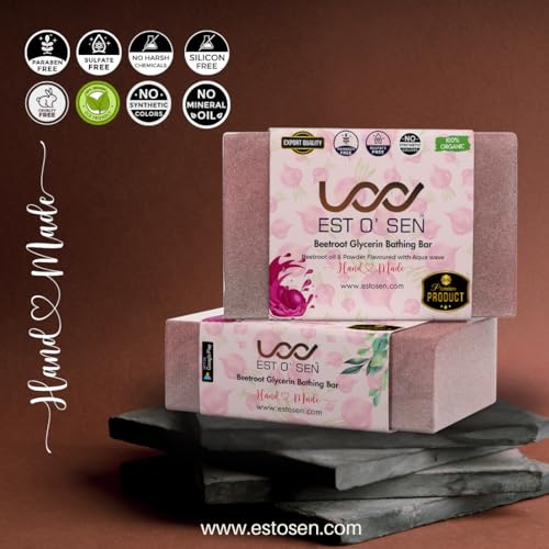 Estosen Beetroot Veg Glycerin Hand made Premium Soap - 100% organic - Organic Cucumber Powder &amp; oil - Veg Glycerin - Cold Pressed Coconut oil -100%Paraben - Free -Sulphate Free - No Synthetic Colours(FROM INDIA)JEZ - View 5 of 7