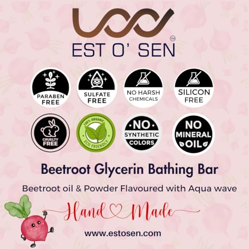 Estosen Beetroot Veg Glycerin Hand made Premium Soap - 100% organic - Organic Cucumber Powder &amp; oil - Veg Glycerin - Cold Pressed Coconut oil -100%Paraben - Free -Sulphate Free - No Synthetic Colours(FROM INDIA)JEZ - View 7 of 7