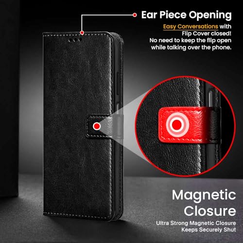 WOW IMAGINE Shock Proof Flip Cover Back Case Cover for Infinix Hot 50i 5G (Flexible | Leather Finish | Card Pockets Wallet & Stand | Black) (FROM INDIA FAAZ) - View 6 of 6