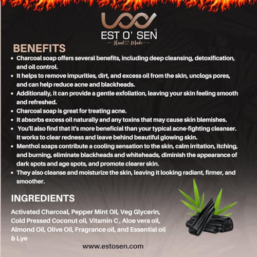Estosen Handmade Activated Charcoal Menthol Premium soap - 100% organic - Activated Charcoal - Peppermint oil - Veg Glycerin - Cold Pressed Coconut oil -100%Paraben - Free -Sulphate Free - No Synthetic Colours 85GM (FROM INDIA)JEZ - View 7 of 7