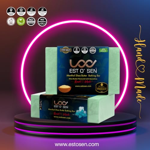 Estosen Menthol Shea Butter Premium Hand made Soap - 100% organic - Shea Butter - Peppermint oil - Veg Glycerin - Cold Pressed Coconut oil -100% Paraben - Free -Sulphate Free - No Synthetic Colours(FROM INDIA)JEZ - View 2 of 7