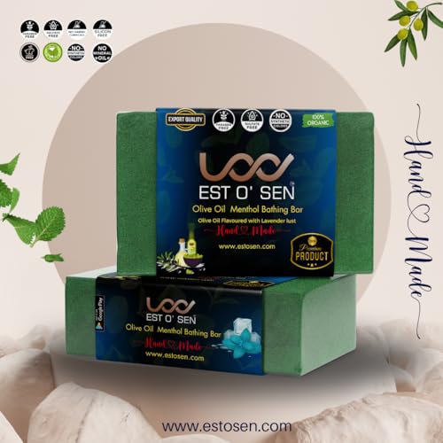 Estosen Olive oil Menthol Premium Hand-made soap - 100% organic - Olive oil - Peppermint oil - Veg Glycerin - Cold Pressed Coconut oil -100% Paraben - Free -Sulphate Free - No Synthetic Colours(FROM INDIA)JEZ - View 6 of 7