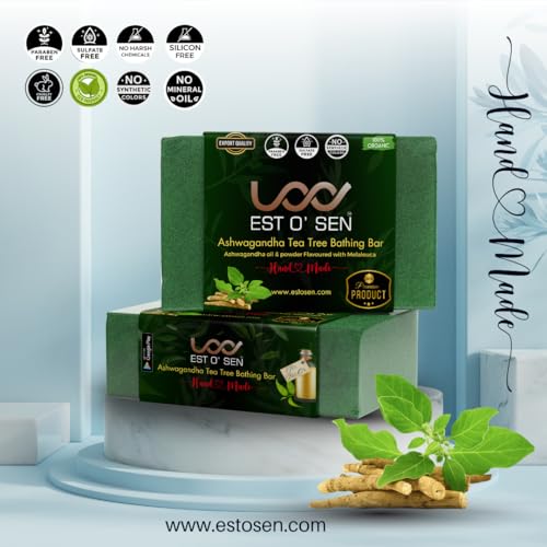 Estosen Ashwagandha Tea Tree Premium Handmade soap - 100% organic - Tea tree oil - Manjistha Powder - Veg Glycerin - Cold Pressed Coconut oil -100% Paraben - Free -Sulphate Free - No Synthetic Colours(FROM INDIA)JEZ - View 3 of 7
