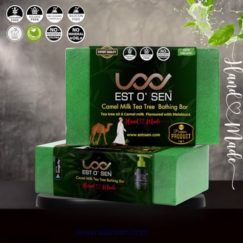 Estosen Tea Tree Camel Milk Hand-made Premium Soap - 100% organic - Tea tree oil - Sandalwood Powder - Veg Glycerin - Cold Pressed Coconut oil -100% Paraben - Free -Sulphate Free - No Synthetic Colours 85GM  (FROM INDIA)JEZ - View 2 of 7