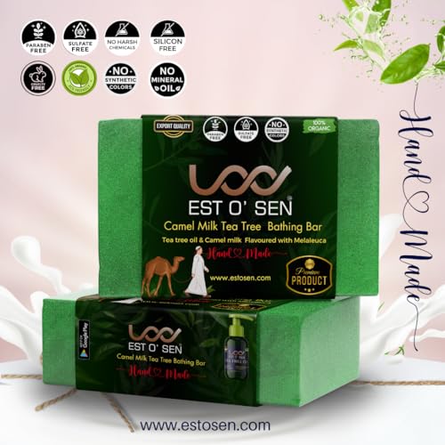 Estosen Tea Tree Camel Milk Hand-made Premium Soap - 100% organic - Tea tree oil - Sandalwood Powder - Veg Glycerin - Cold Pressed Coconut oil -100% Paraben - Free -Sulphate Free - No Synthetic Colours 85GM  (FROM INDIA)JEZ - View 6 of 7