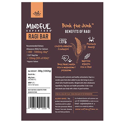 EAT Anytime Gluten Free Ragi Millet Granola Energy Healthy Snack Bars Loaded with Calcium, 300 g (12 x 25g) (FROM DUBAI)SAM - View 2 of 6