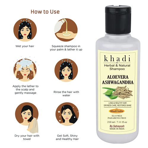 Satvayush Khadi Aloevera Ashwagandha Shampoo Anti-Hair fall and Anti-Dandruff Paraben and Sulphate Free Natural Hair Cleanser- 210 ml (FROM INDIA)SAB - View 3 of 4