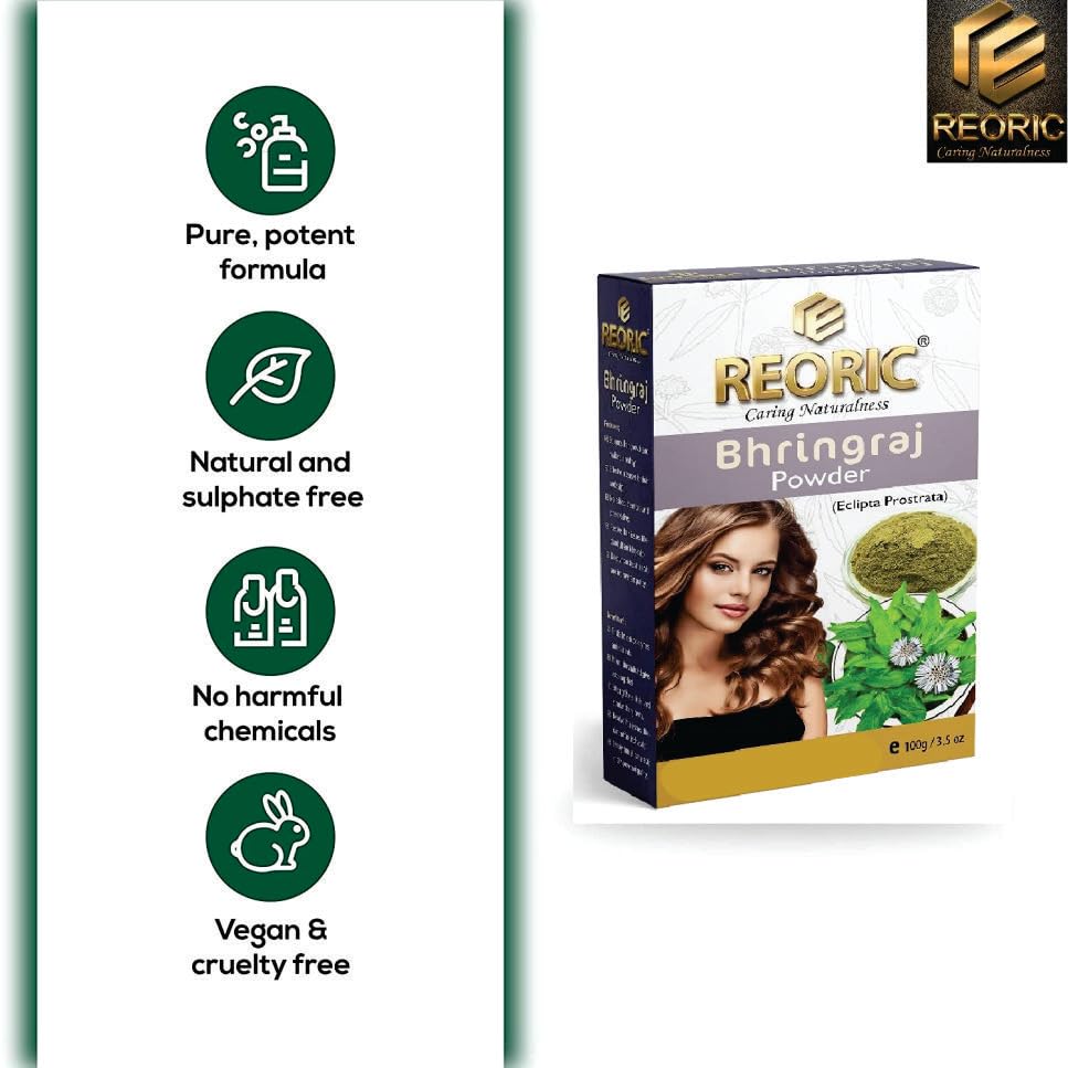 Reoric Bhringraj Powder |Eclipta Alba Powder For Hair Care |Organic Bhringraj Powder |Organic Karnataka Bhringraj (False Daisy) Leaf Powder for Skin and Hair (100g, Pack of 1) (FROM INDIA)SAB - View 4 of 7