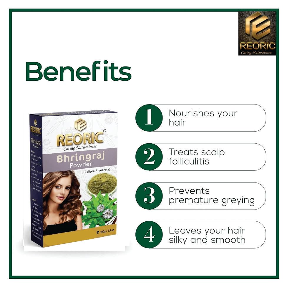 Reoric Bhringraj Powder |Eclipta Alba Powder For Hair Care |Organic Bhringraj Powder |Organic Karnataka Bhringraj (False Daisy) Leaf Powder for Skin and Hair (100g, Pack of 1) (FROM INDIA)SAB - View 6 of 7