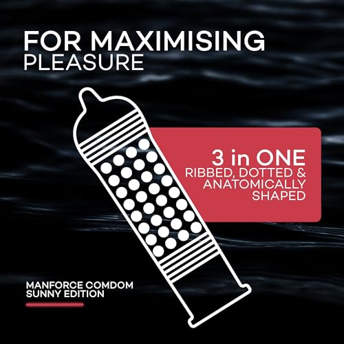 Manforce Sunny Edition Condoms | 50 Pcs | Ribbed, Dotted &amp; Anatomically Shaped Condoms | For Enhanced Pleasure Of Both | Indias No. 1* Condom Brand For Safe Sex. (FROM INDIA)SAB - View 3 of 7