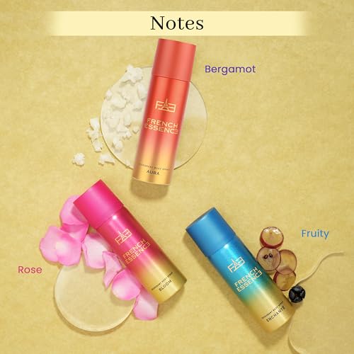 FRENCH ESSENCE Deodorant Spray Perfume | Deodorant for women Deo Body Spray,Long Lasting Fragrance, Fresh Scent deo combo(Pack of 3 (Aura,Bloom and Enchante))(FROM INDIA)NUZ - View 2 of 5