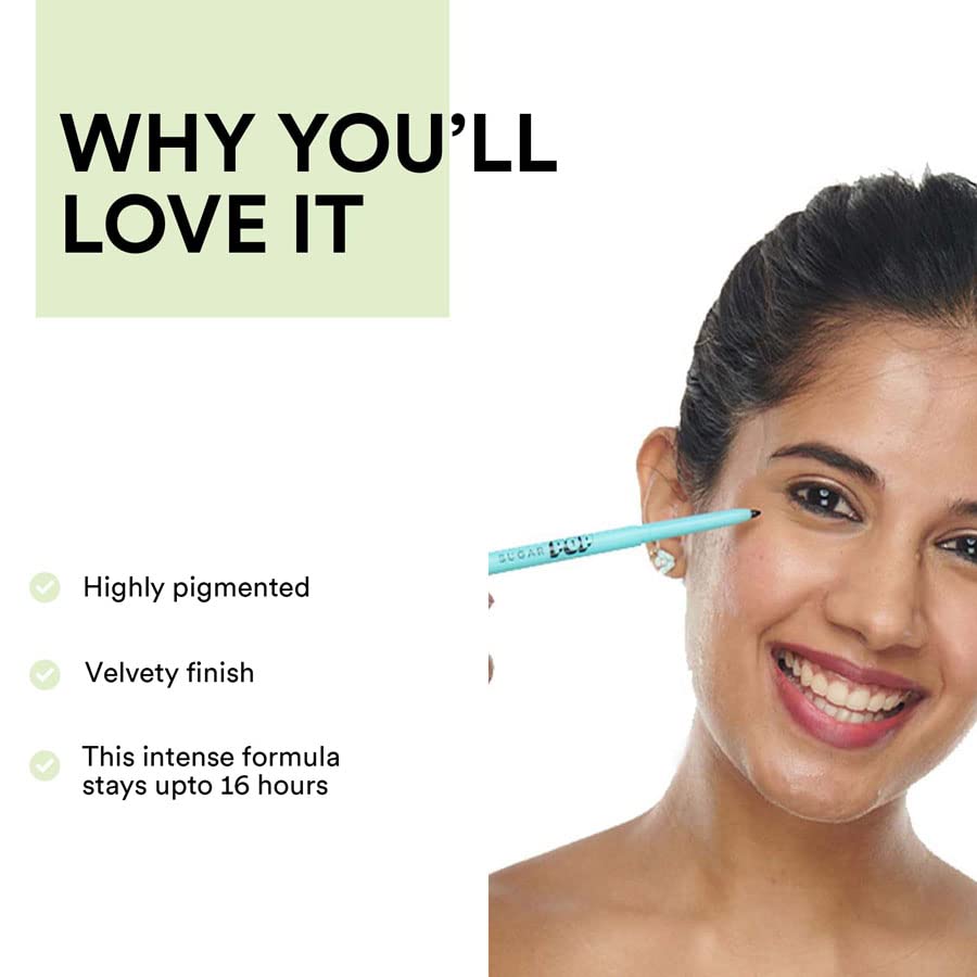 SUGAR POP Longwear Kajal Matte Finish, Intense Dark Kohl Kajal For Women Long Lasting, Smudge Proof, Water Proof, Single Stroke Velvet Finish Lasts Up To 16Hrs - 01 Black - View 2 of 3