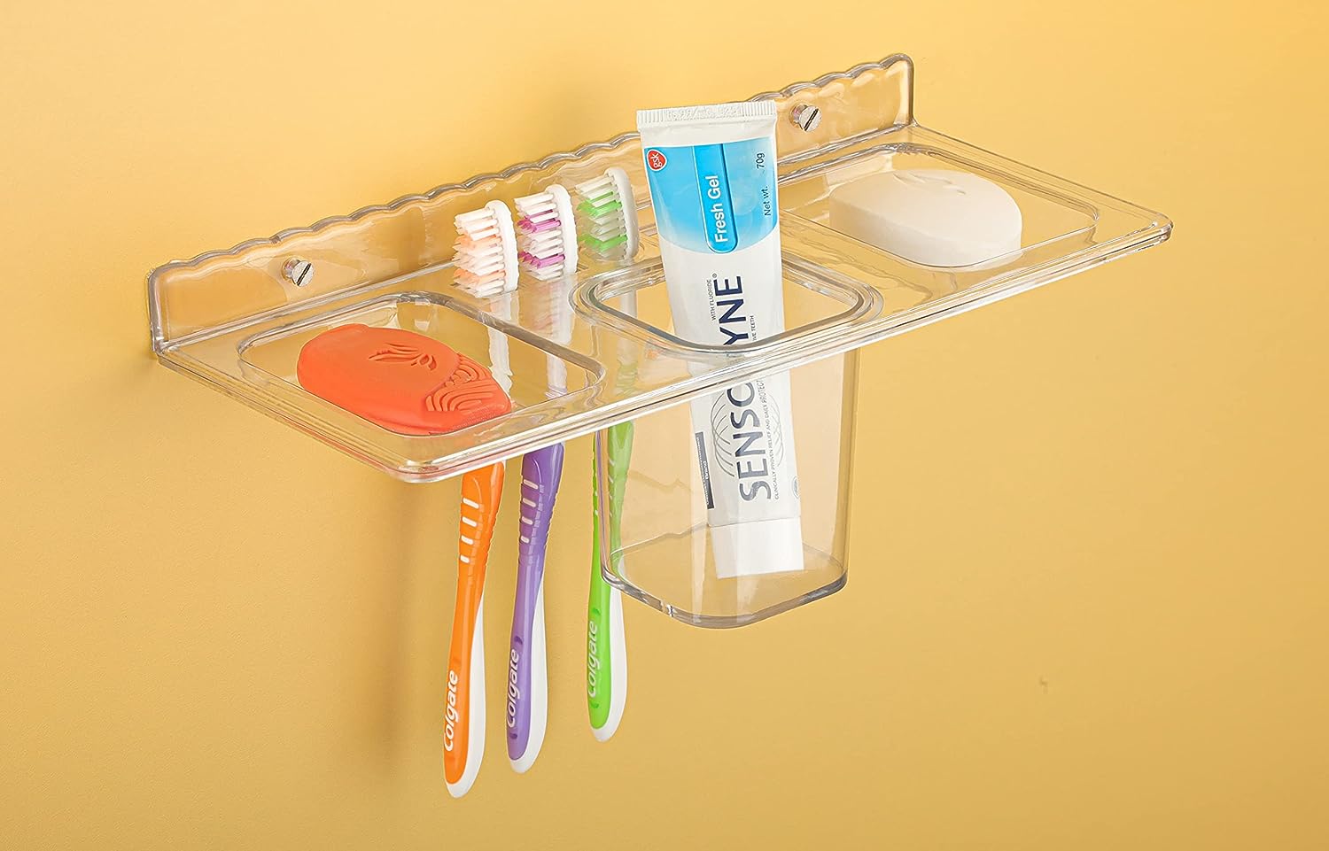 STAR Multi use ABS 4 in 1 Multipurpose Double Soap Dish with Tumbler Holder Sleek Design Bathroom Accesories Bathroom Shelf soap Holder/Toothbrush Holder for washbasin,Bathroom(Pack of 1,Clear) - Shop at Colombo Mall