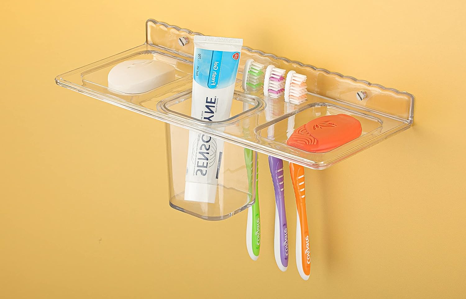 STAR Multi use ABS 4 in 1 Multipurpose Double Soap Dish with Tumbler Holder Sleek Design Bathroom Accesories Bathroom Shelf soap Holder/Toothbrush Holder for washbasin,Bathroom(Pack of 1,Clear) - View 2 of 3