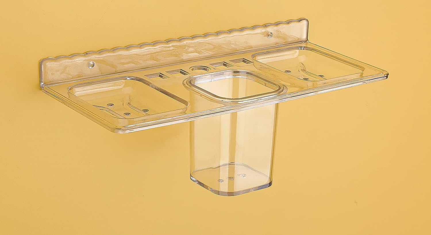 STAR Multi use ABS 4 in 1 Multipurpose Double Soap Dish with Tumbler Holder Sleek Design Bathroom Accesories Bathroom Shelf soap Holder/Toothbrush Holder for washbasin,Bathroom(Pack of 1,Clear) - View 3 of 3