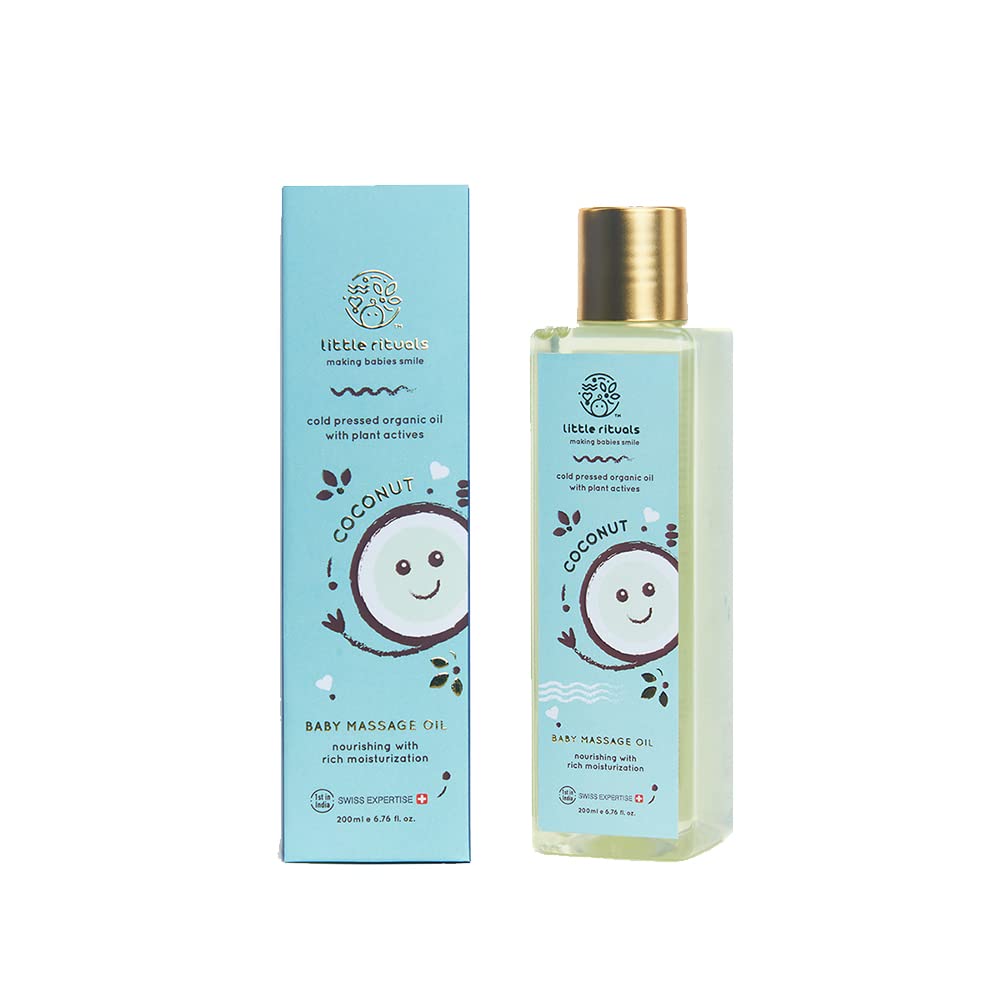 Little Rituals COCONUT BABY MASSAGE OIL Certified Organic, Wood Cold-Pressed for Skin and Hair with SWISS Plant Actives - 200 ml. Dermatologist Tested by Pediatrics, Mild & Gentle & Safe - View 2 of 2