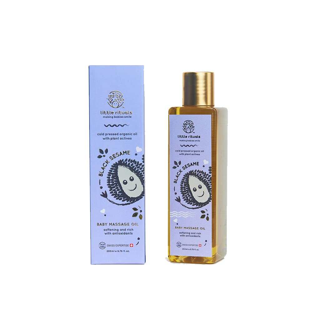 Little Rituals BLACK SESAME - BABY MASSAGE OIL Certified Organic, Wood Cold-Pressed for Skin and Hair with SWISS Plant Actives - 200 ml. Dermatologist Tested by Pediatrics, Mild & Gentle & Safe - View 2 of 2