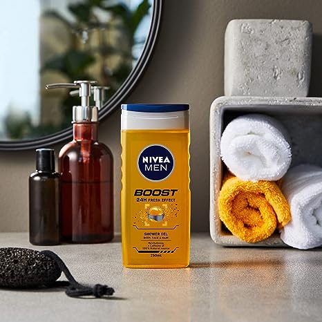 NIVEA MEN Boost 24h Fresh Effect. Revitalizing + Caffeine 3 in 1 Body, Face & Hair Shower Gel. (250ml) - Shop at Colombo Mall