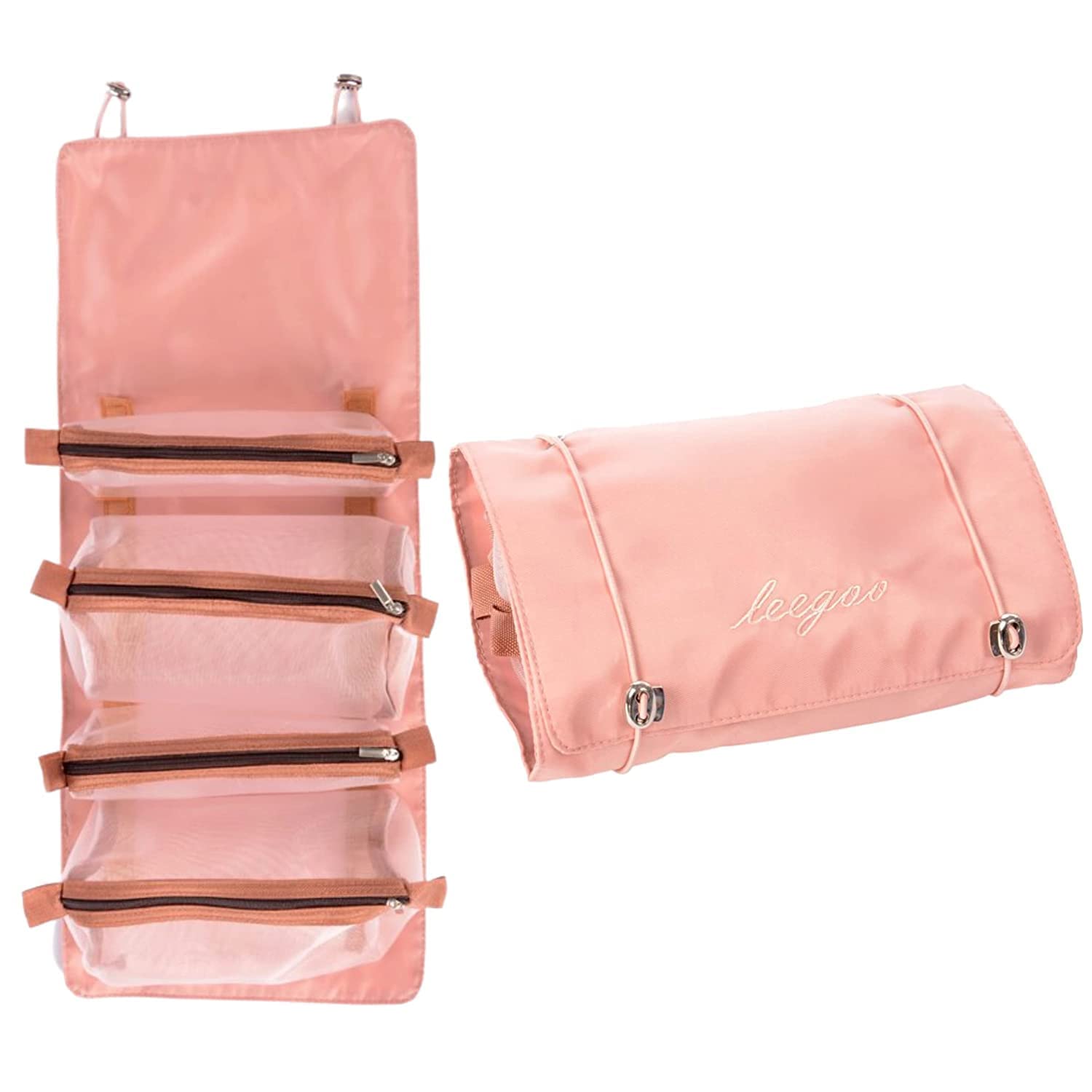 Skylike Makeup Pouches for Women | Roll Up Makeup Hanging Bag | Folding Travel Toiletry Bag with 4 Compartments | Detachable Cosmetic Organizer (Pink) - Shop at Colombo Mall