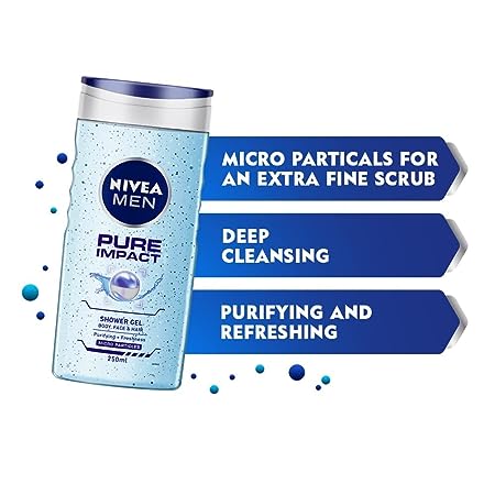 NIVEA MEN Pure Impact Shower Gel. Body, Face & Hair. (250ml) - View 3 of 4